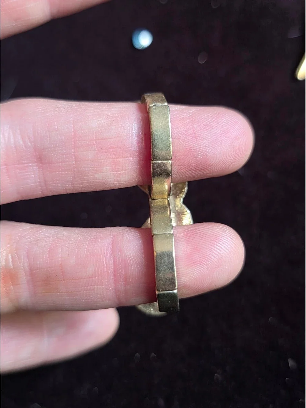 Y2k Novelty Rhinestone Handlebar Mustache Gold Tone Two-Finger Ring Stretch